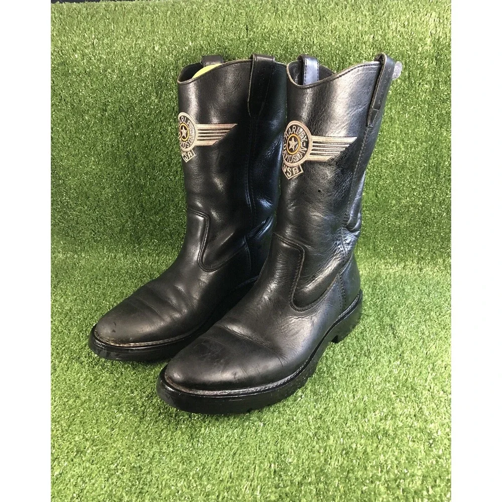 Vintage Harley Davidson USA Black Leather Motorcycle Cowboy Boots Mens 9